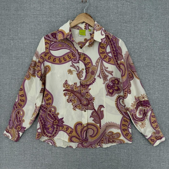 Craig Taylor Tops - Craig Taylor Button-Up Shirt Womens L White Paisley Silk Long Sleeve Fairy